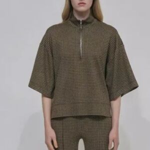 Rosetta Getty Zip-Up Oversized Polo Top - Houndstooth XS